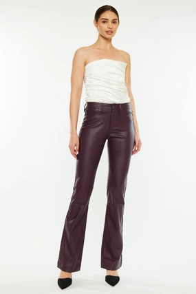 Yoko Mid Rise Faux Leather Bootcut Pants